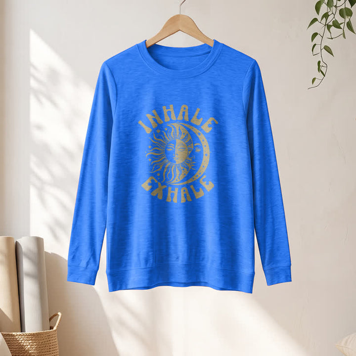 Camicia a maniche lunghe da donna Olivenorma in morbido misto cotone con stampa "Sole e Luna, inspira ed espira". - image 16
