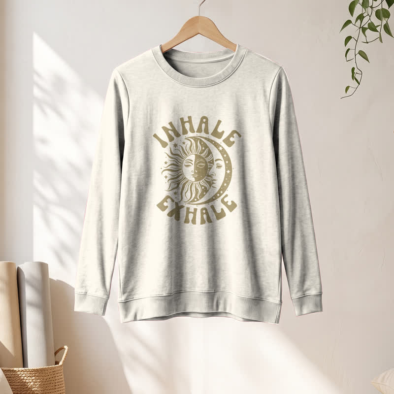 Camicia a maniche lunghe da donna Olivenorma in morbido misto cotone con stampa "Sole e Luna, inspira ed espira". - image 13