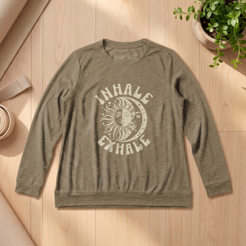 Camicia a maniche lunghe da donna Olivenorma in morbido misto cotone con stampa "Sole e Luna, inspira ed espira". - Caffè - 2XL - image 24