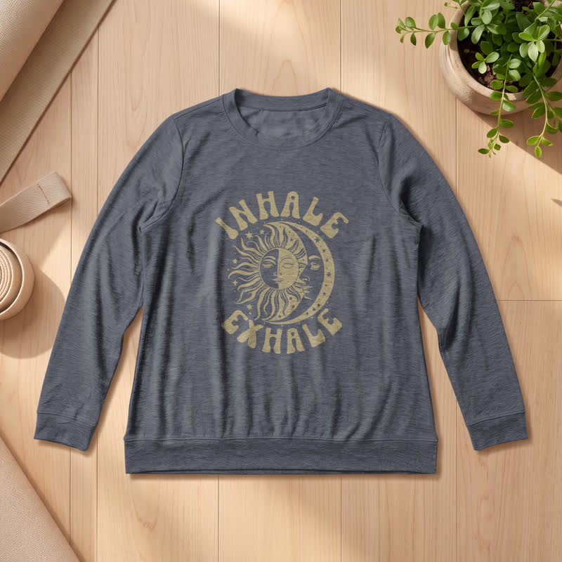 Camicia a maniche lunghe da donna Olivenorma in morbido misto cotone con stampa "Sole e Luna, inspira ed espira". - Grigio Heather - 2XL - image 0