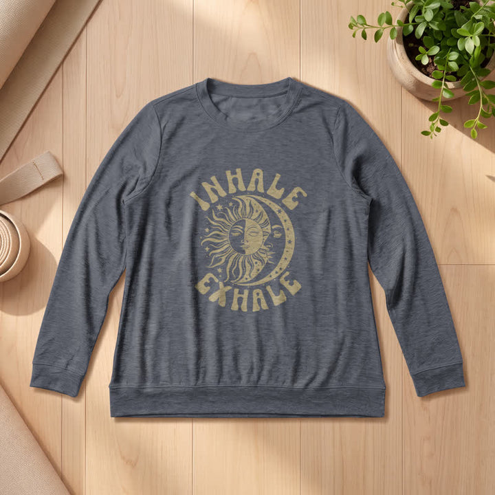 Camicia a maniche lunghe da donna Olivenorma in morbido misto cotone con stampa "Sole e Luna, inspira ed espira". - Grigio Heather - 2XL - image 0