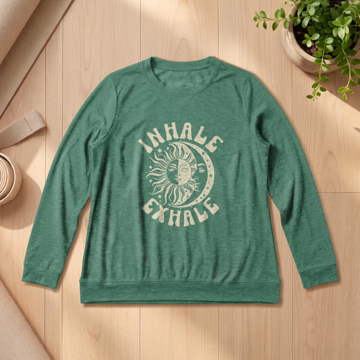 Camicia a maniche lunghe da donna Olivenorma in morbido misto cotone con stampa "Sole e Luna, inspira ed espira". - Verde Vintage - 2XL - image 21
