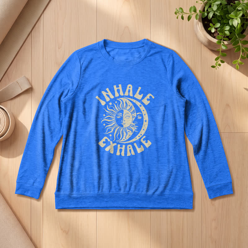 Camicia a maniche lunghe da donna Olivenorma in morbido misto cotone con stampa "Sole e Luna, inspira ed espira". - Blu vintage - 2XL - image 15