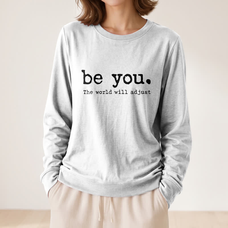 Camicia a maniche lunghe da donna Olivenorma in morbido cotone con stampa motivazionale "Be You". - image 5