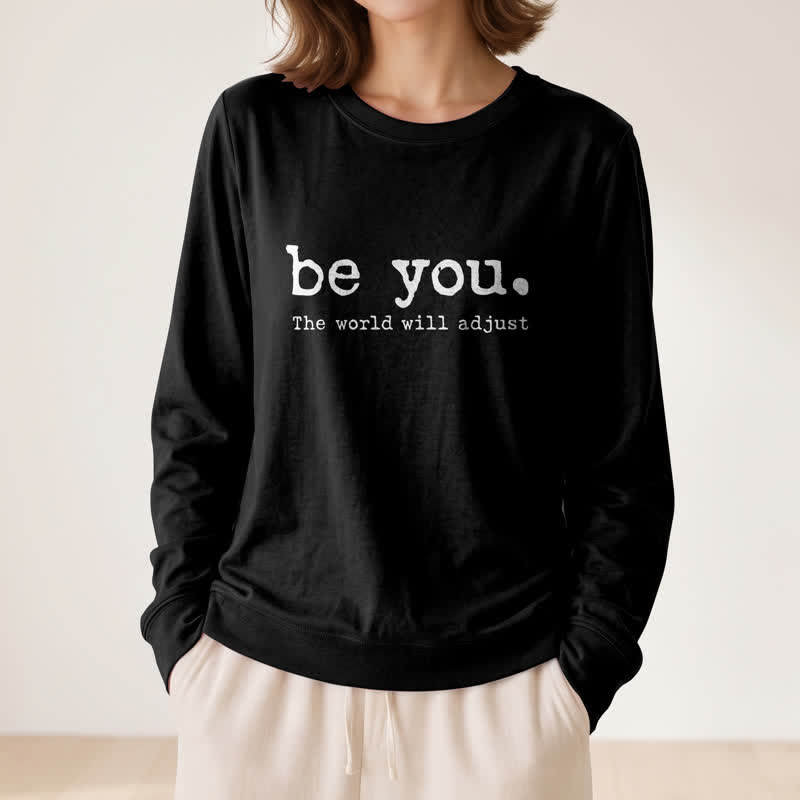 Camicia a maniche lunghe da donna Olivenorma in morbido cotone con stampa motivazionale "Be You". - image 8