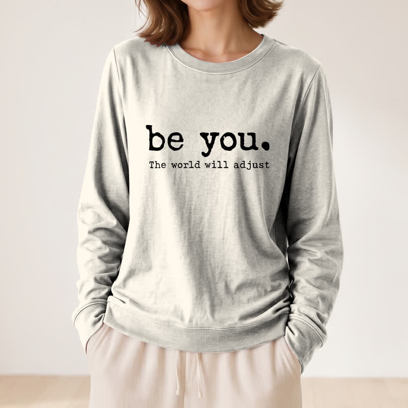 Camicia a maniche lunghe da donna Olivenorma in morbido cotone con stampa motivazionale "Be You". - image 14