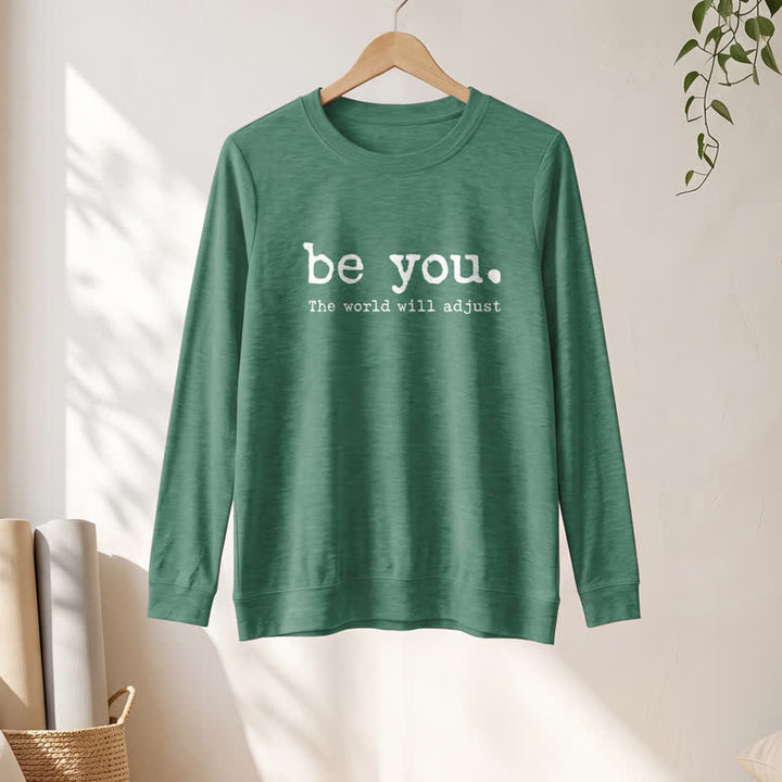 Camicia a maniche lunghe da donna Olivenorma in morbido cotone con stampa motivazionale "Be You". - image 1