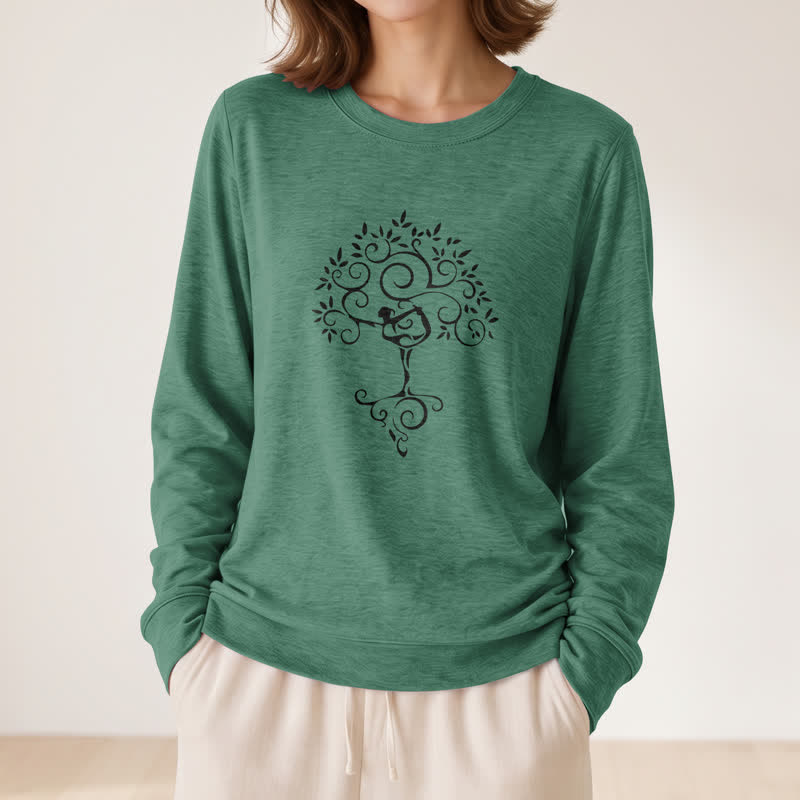 Maglietta a maniche lunghe da donna Olivenorma in morbido misto cotone con stampa artistica "Yoga Tree". - image 2
