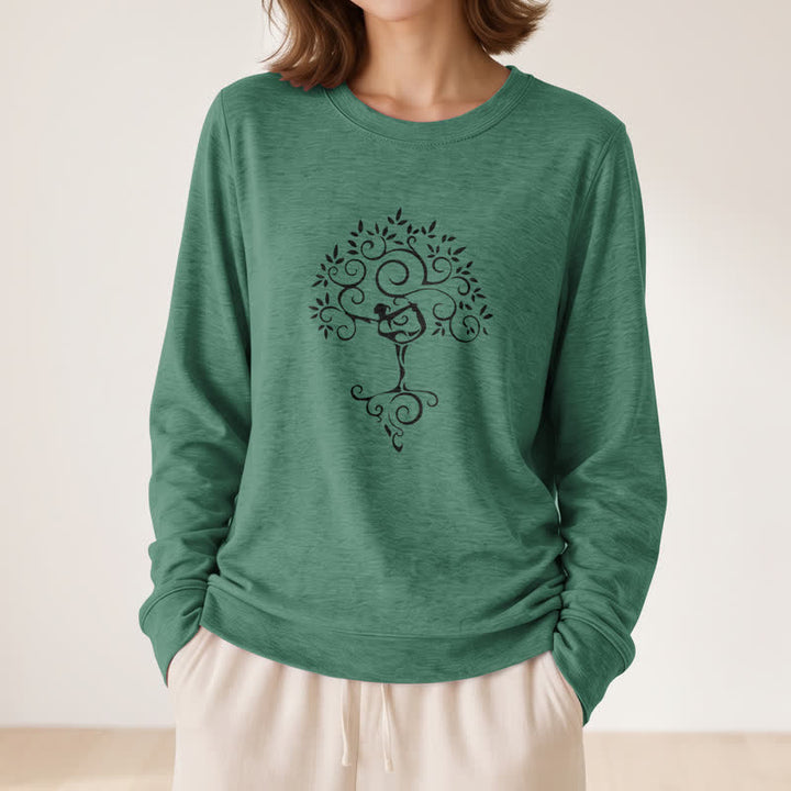 Maglietta a maniche lunghe da donna Olivenorma in morbido misto cotone con stampa artistica "Yoga Tree". - image 2