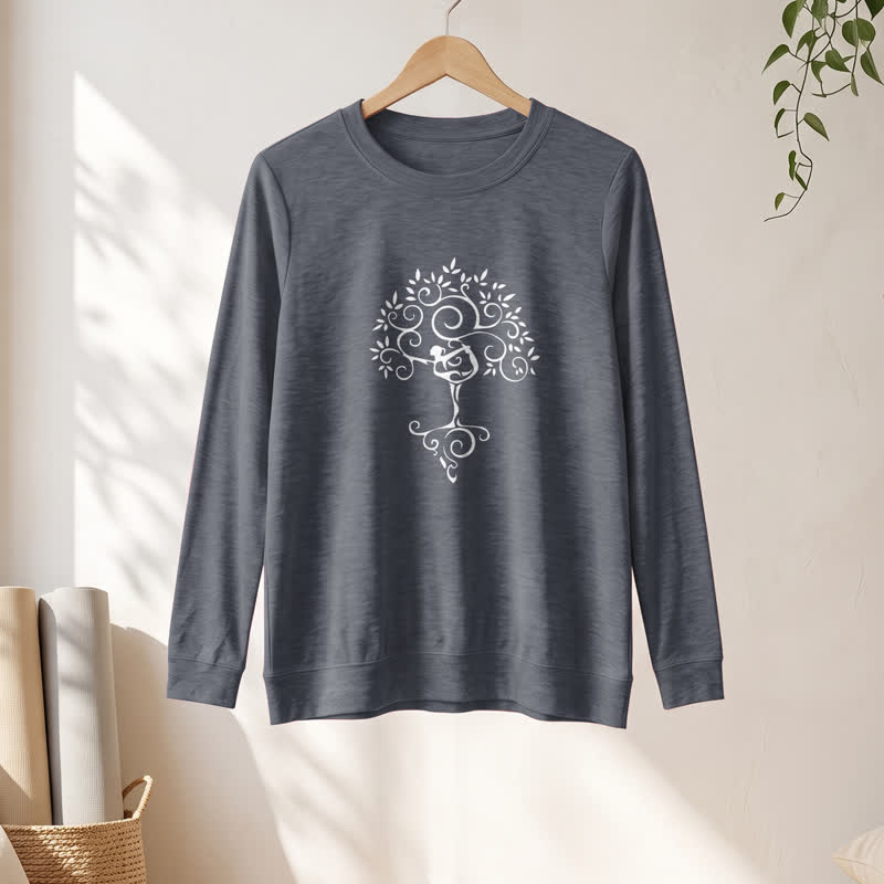 Maglietta a maniche lunghe da donna Olivenorma in morbido misto cotone con stampa artistica "Yoga Tree". - image 16