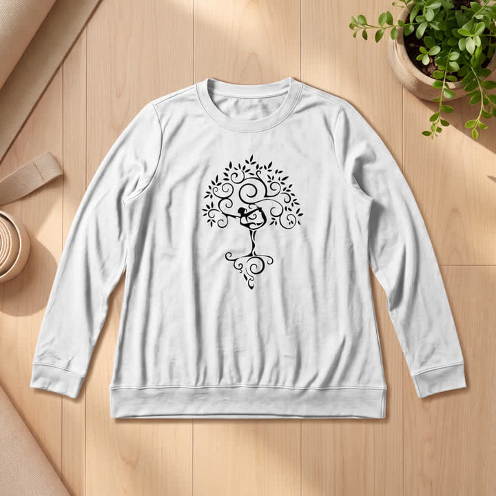 Maglietta a maniche lunghe da donna Olivenorma in morbido misto cotone con stampa artistica "Yoga Tree". - Bianco - 2XL - image 3
