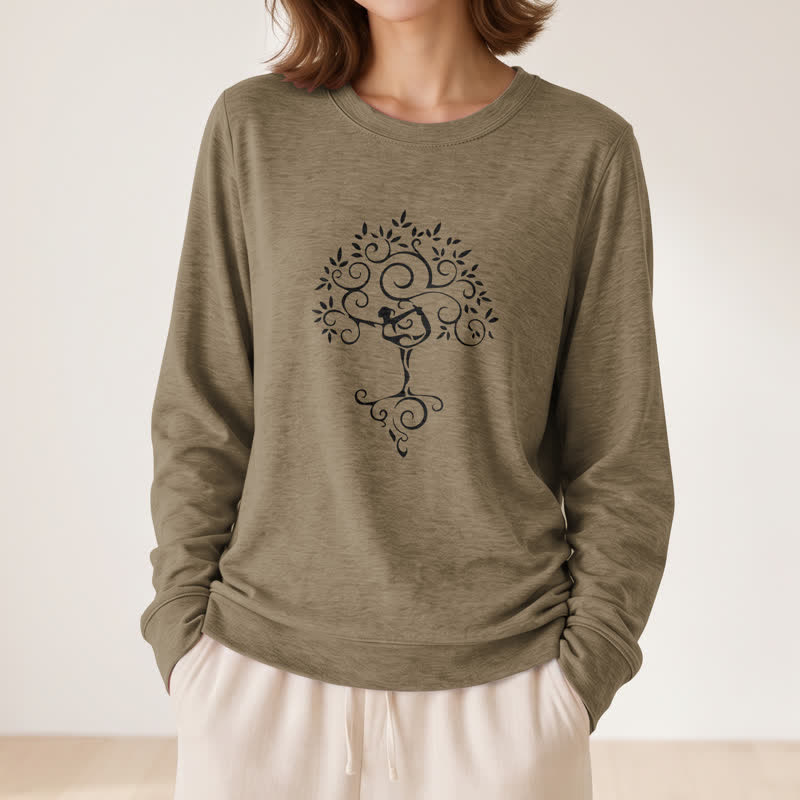 Maglietta a maniche lunghe da donna Olivenorma in morbido misto cotone con stampa artistica "Yoga Tree". - image 26