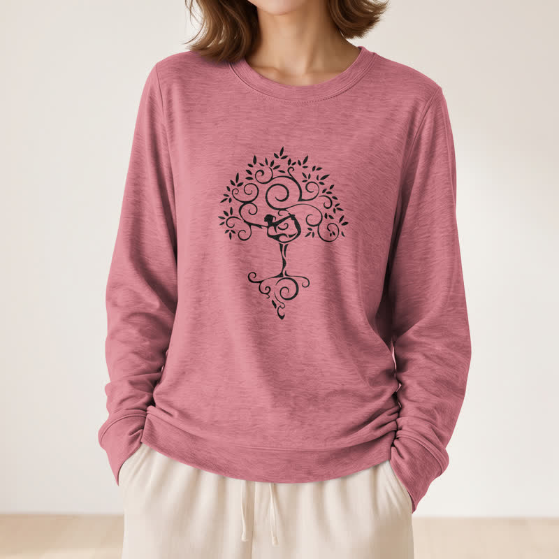 Maglietta a maniche lunghe da donna Olivenorma in morbido misto cotone con stampa artistica "Yoga Tree". - image 11