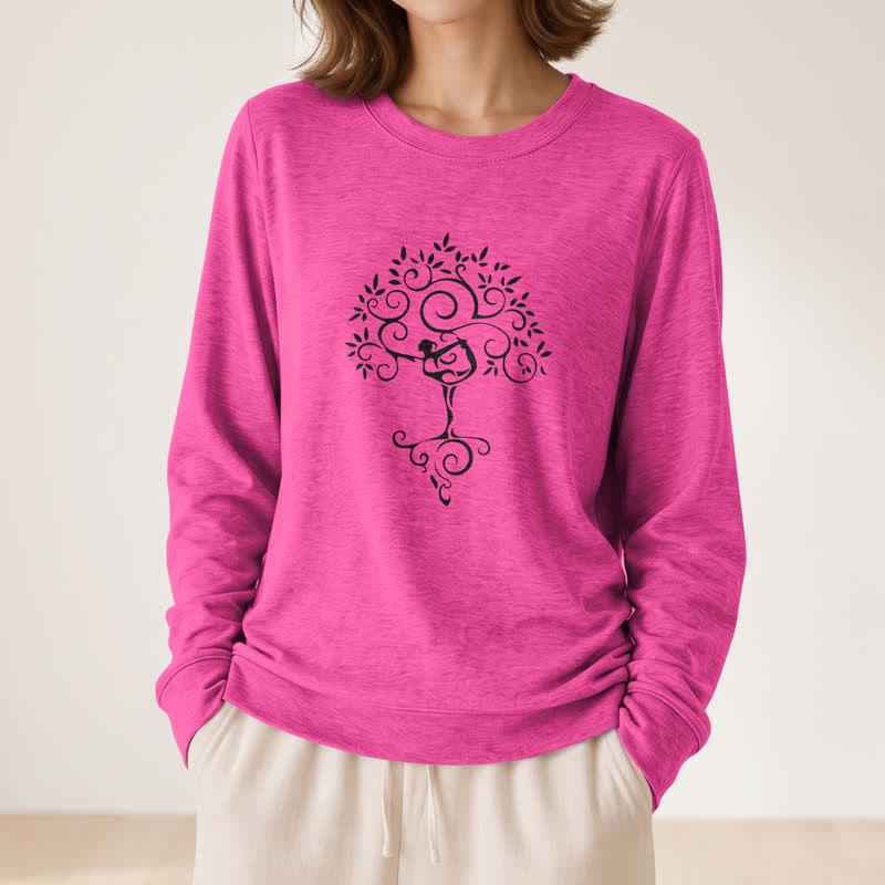 Maglietta a maniche lunghe da donna Olivenorma in morbido misto cotone con stampa artistica "Yoga Tree". - image 23