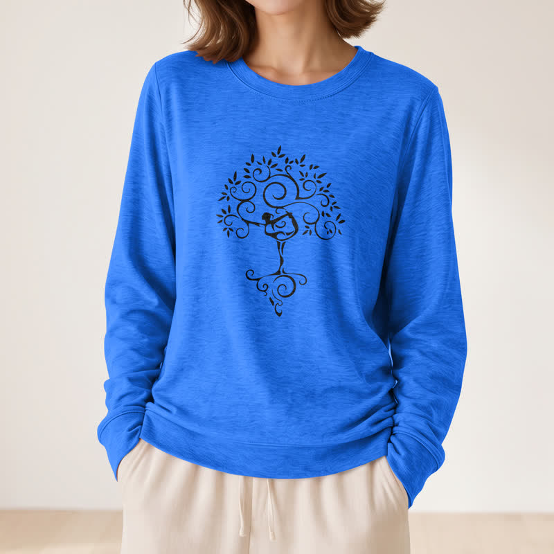 Maglietta a maniche lunghe da donna Olivenorma in morbido misto cotone con stampa artistica "Yoga Tree". - image 20