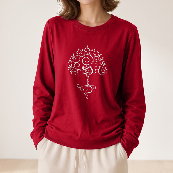 Maglietta a maniche lunghe da donna Olivenorma in morbido misto cotone con stampa artistica "Yoga Tree". - image 32