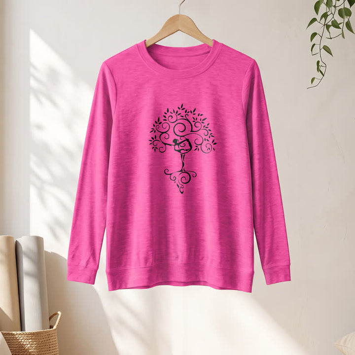 Maglietta a maniche lunghe da donna Olivenorma in morbido misto cotone con stampa artistica "Yoga Tree". - image 22