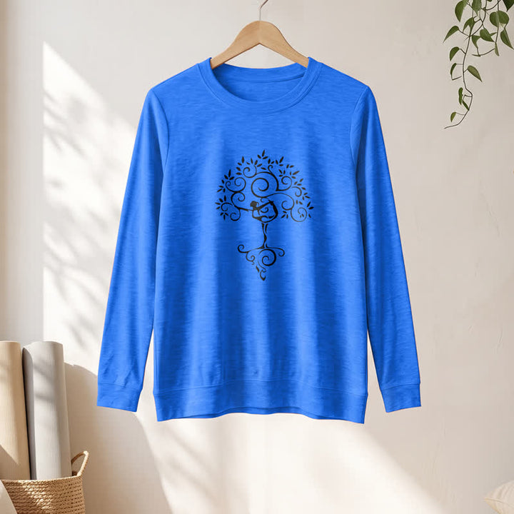 Maglietta a maniche lunghe da donna Olivenorma in morbido misto cotone con stampa artistica "Yoga Tree". - image 19