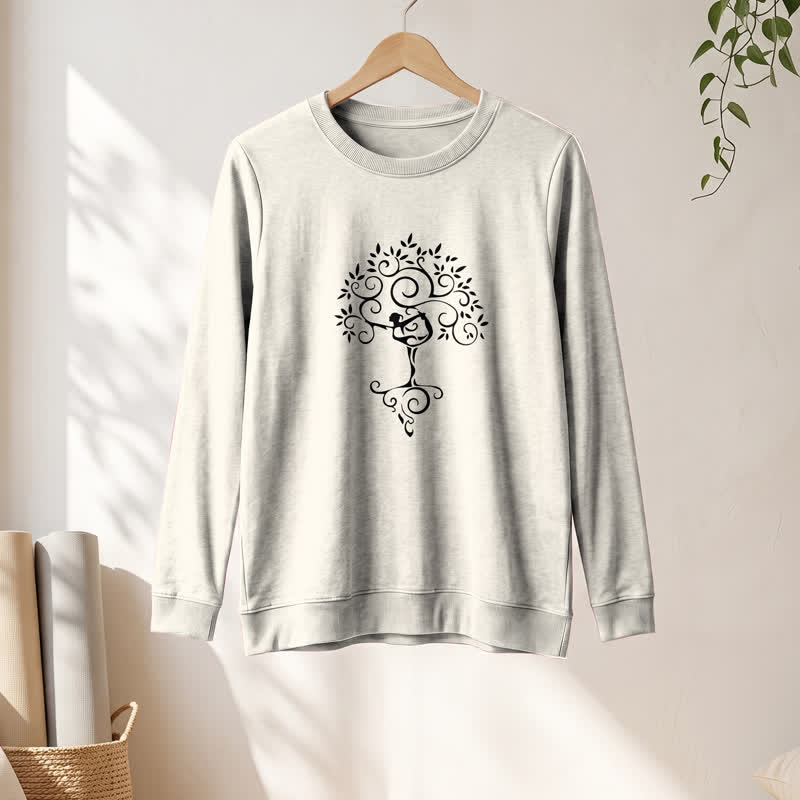 Maglietta a maniche lunghe da donna Olivenorma in morbido misto cotone con stampa artistica "Yoga Tree". - image 13