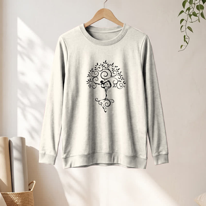 Maglietta a maniche lunghe da donna Olivenorma in morbido misto cotone con stampa artistica "Yoga Tree". - image 13