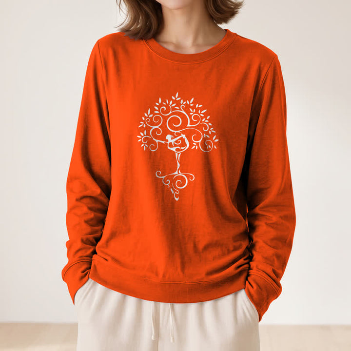 Maglietta a maniche lunghe da donna Olivenorma in morbido misto cotone con stampa artistica "Yoga Tree". - image 29
