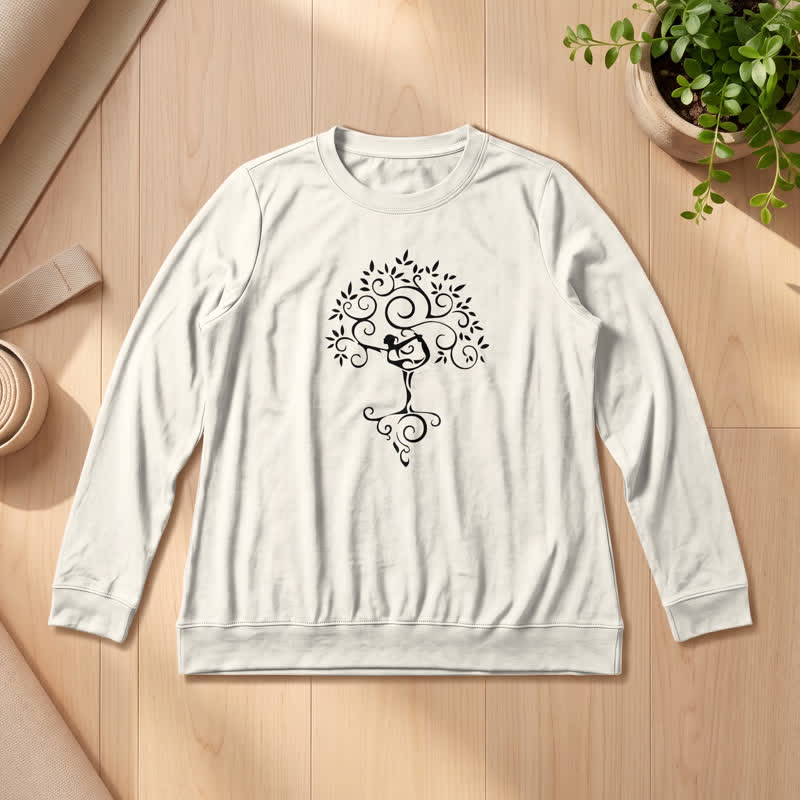 Maglietta a maniche lunghe da donna Olivenorma in morbido misto cotone con stampa artistica "Yoga Tree". - Colore sabbia - 2XL - image 12