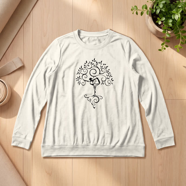 Maglietta a maniche lunghe da donna Olivenorma in morbido misto cotone con stampa artistica "Yoga Tree". - Colore sabbia - 2XL - image 12
