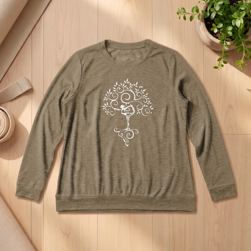 Maglietta a maniche lunghe da donna Olivenorma in morbido misto cotone con stampa artistica "Yoga Tree". - Caffè - 2XL - image 24