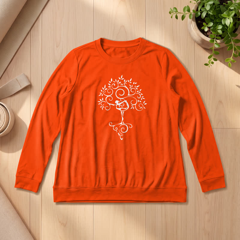 Maglietta a maniche lunghe da donna Olivenorma in morbido misto cotone con stampa artistica "Yoga Tree". - Arancia - 2XL - image 27