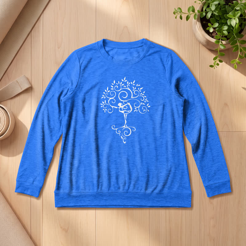 Maglietta a maniche lunghe da donna Olivenorma in morbido misto cotone con stampa artistica "Yoga Tree". - Blu vintage - 2XL - image 18