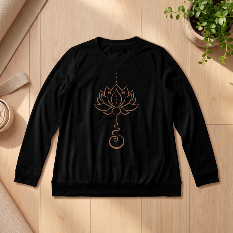 Camicia a maniche lunghe da donna Olivenorma in morbido cotone con stampa Unalome Lotus - Nero - 2XL - image 0