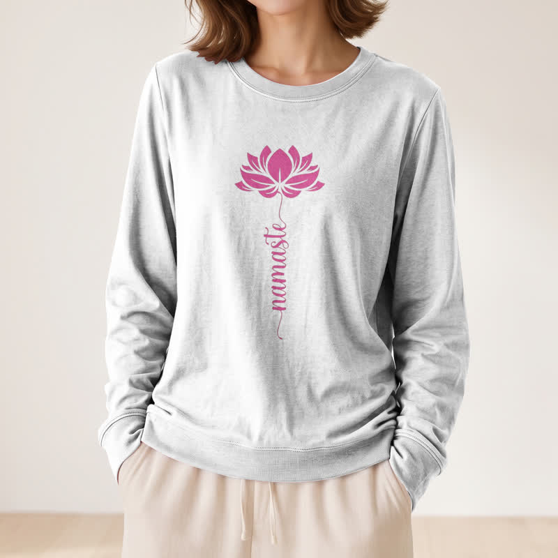 Camicia a maniche lunghe da donna Olivenorma in morbido cotone con stampa Namaste Lotus. - image 5