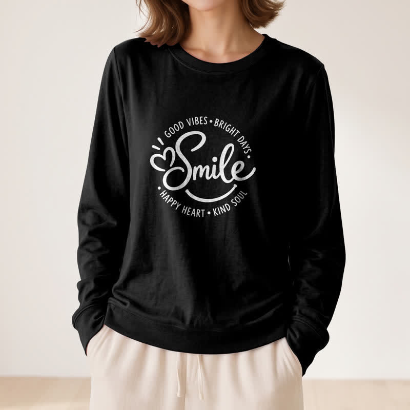 Camicia a maniche lunghe da donna Olivenorma in morbido misto cotone con stampa di una citazione sorridente. - Nero - 2XL - image 6