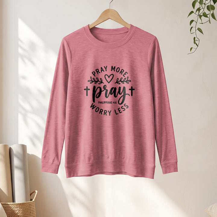 Camicia a maniche lunghe da donna Olivenorma in morbido cotone con stampa "Pray More Worry Less". - Oro rosa - 2XL - image 9