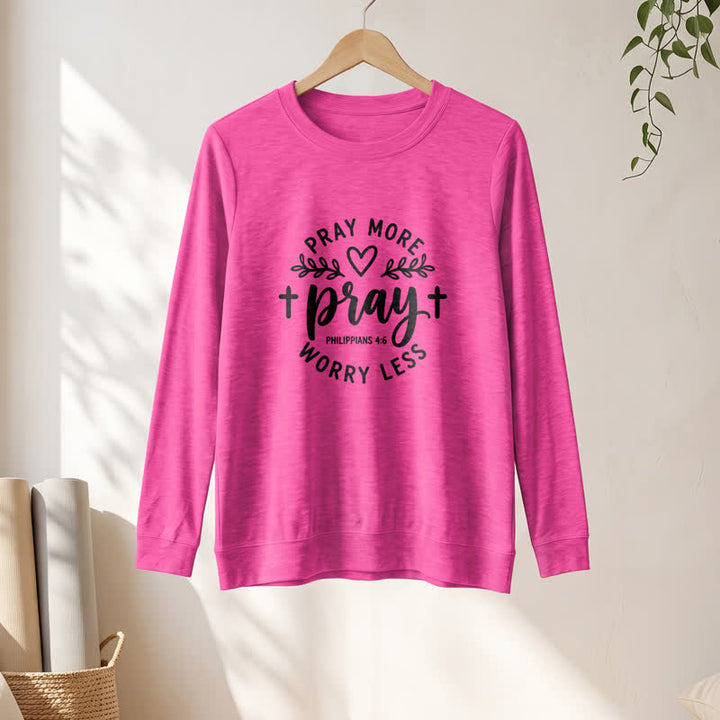 Camicia a maniche lunghe da donna Olivenorma in morbido cotone con stampa "Pray More Worry Less". - image 22