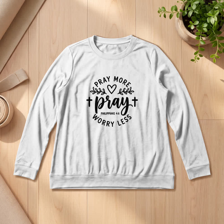 Camicia a maniche lunghe da donna Olivenorma in morbido cotone con stampa "Pray More Worry Less". - Bianco - 2XL - image 3