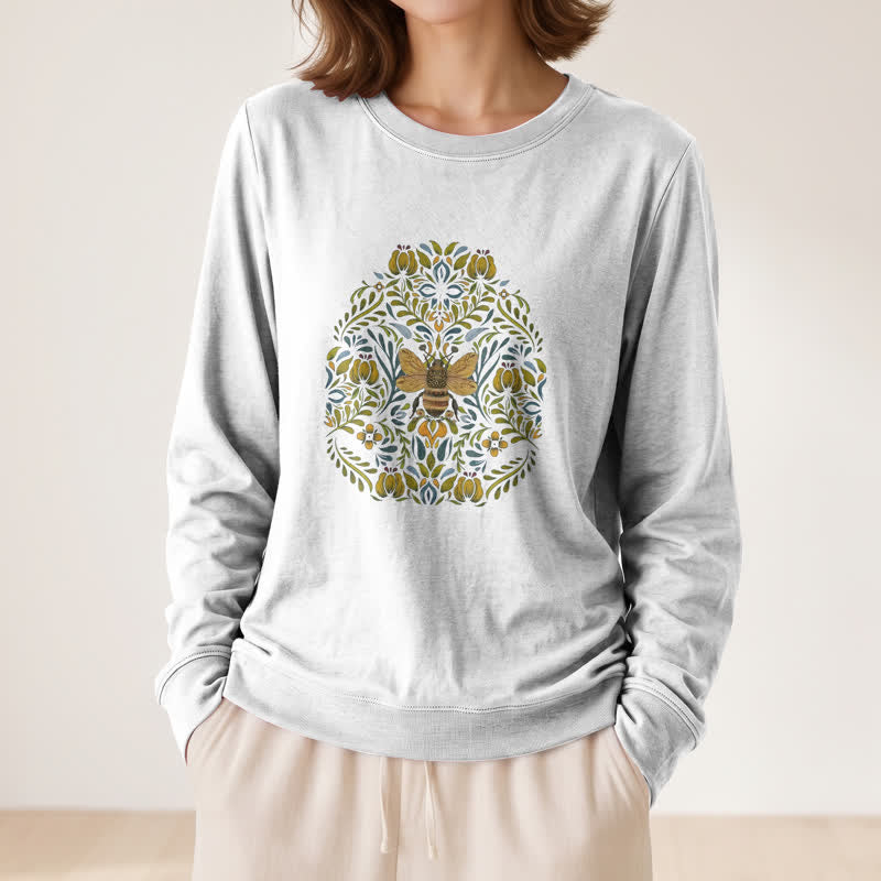 Camicia a maniche lunghe da donna Olivenorma in morbido misto cotone con stampa floreale e ape. - image 2