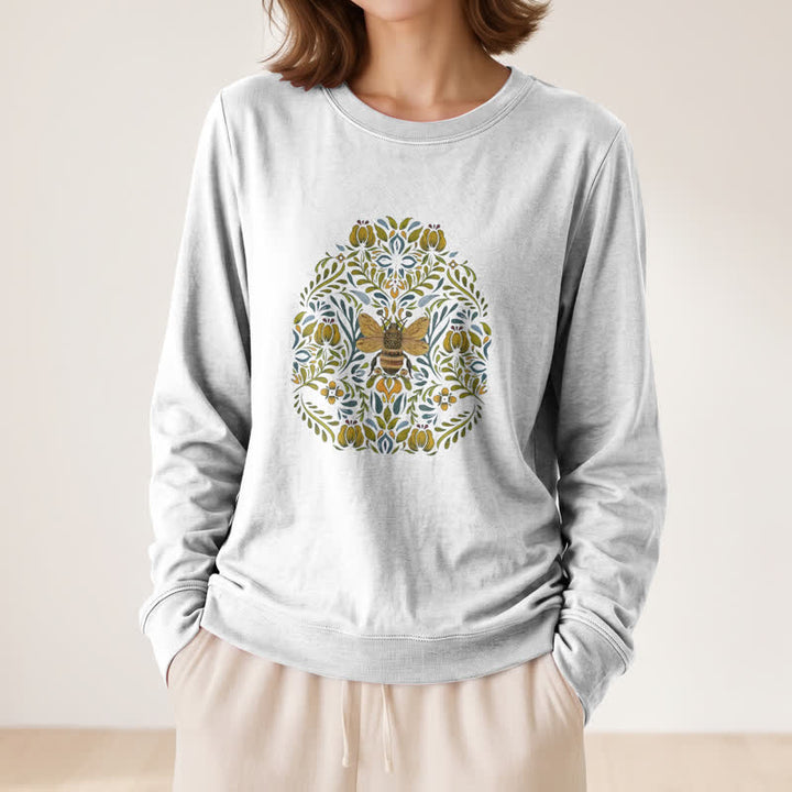 Camicia a maniche lunghe da donna Olivenorma in morbido misto cotone con stampa floreale e ape. - image 2