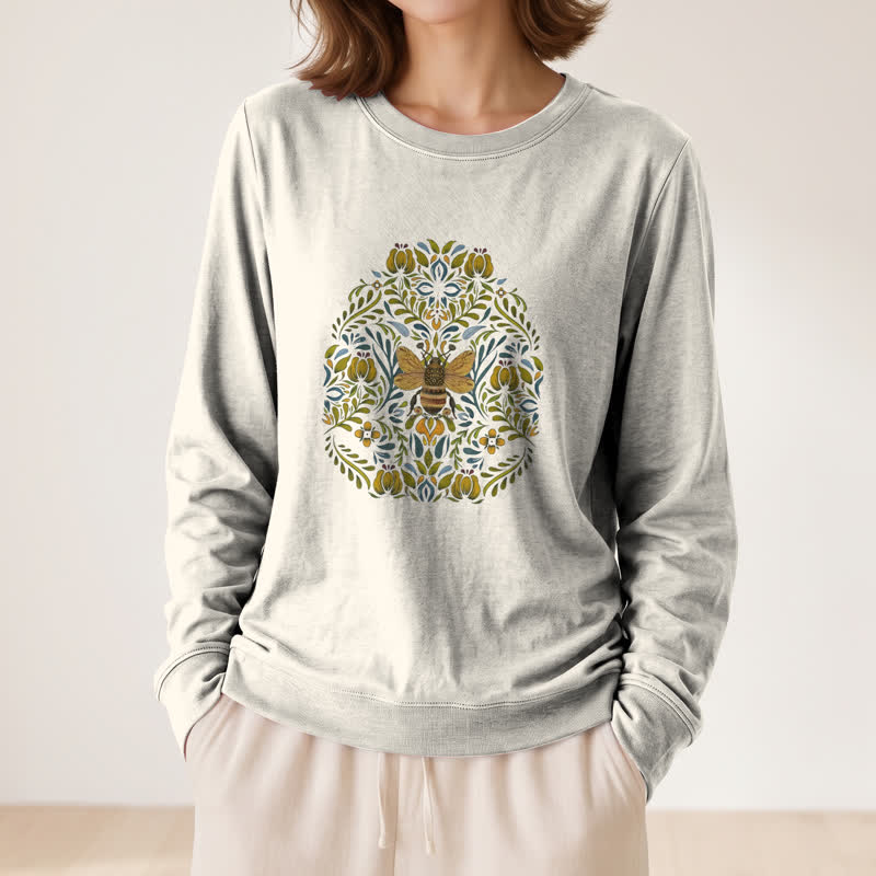 Camicia a maniche lunghe da donna Olivenorma in morbido misto cotone con stampa floreale e ape. - image 11