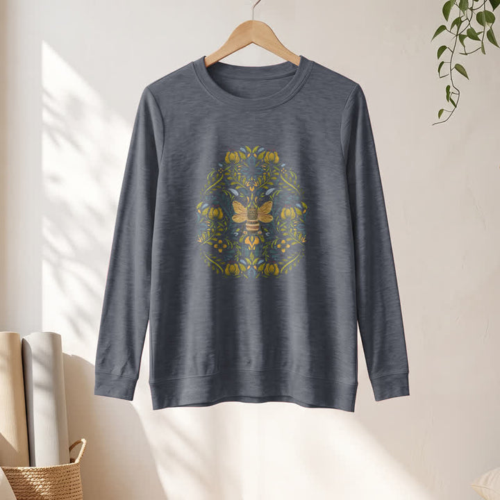 Camicia a maniche lunghe da donna Olivenorma in morbido misto cotone con stampa floreale e ape. - image 13