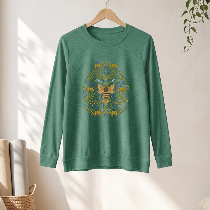 Camicia a maniche lunghe da donna Olivenorma in morbido misto cotone con stampa floreale e ape. - image 22