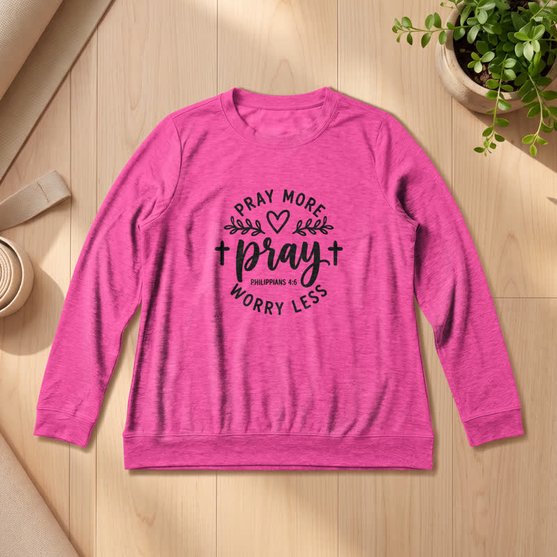 Camicia a maniche lunghe da donna Olivenorma in morbido cotone con stampa "Pray More Worry Less". - Rosa - 2XL - image 21