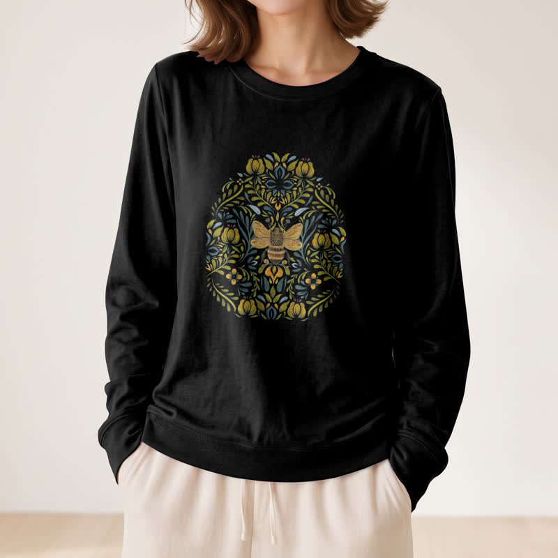 Camicia a maniche lunghe da donna Olivenorma in morbido misto cotone con stampa floreale e ape. - image 5