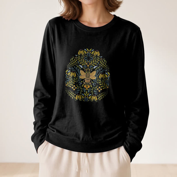 Camicia a maniche lunghe da donna Olivenorma in morbido misto cotone con stampa floreale e ape. - image 5