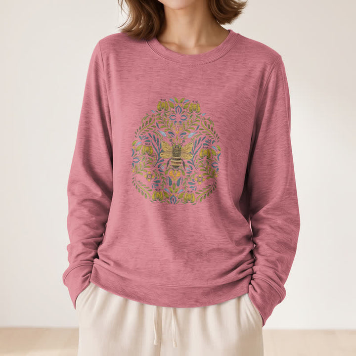 Camicia a maniche lunghe da donna Olivenorma in morbido misto cotone con stampa floreale e ape. - image 8