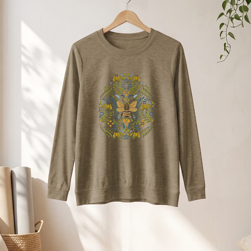 Camicia a maniche lunghe da donna Olivenorma in morbido misto cotone con stampa floreale e ape. - image 25