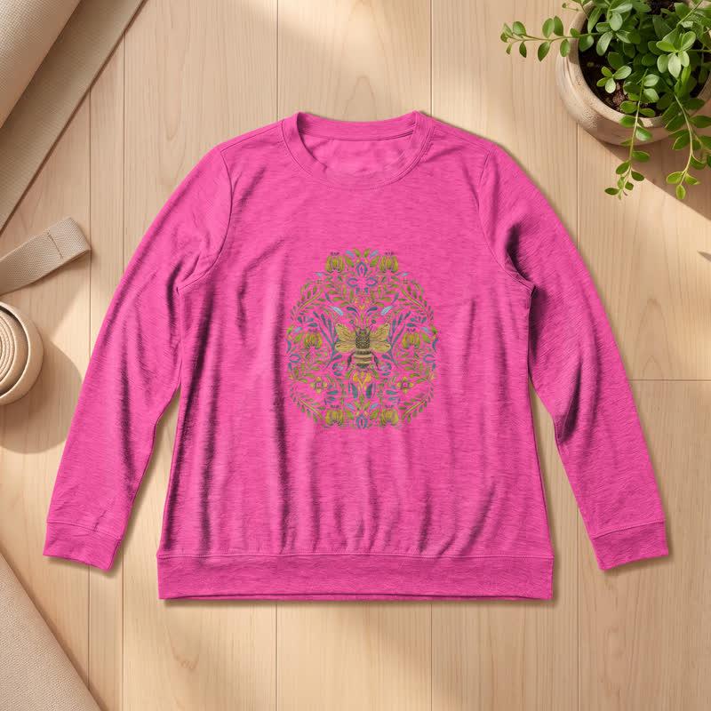 Camicia a maniche lunghe da donna Olivenorma in morbido misto cotone con stampa floreale e ape. - Rosa - 2XL - image 18