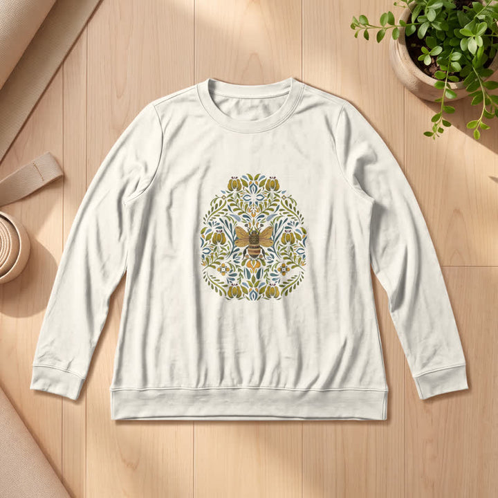 Camicia a maniche lunghe da donna Olivenorma in morbido misto cotone con stampa floreale e ape. - Colore sabbia - 2XL - image 9