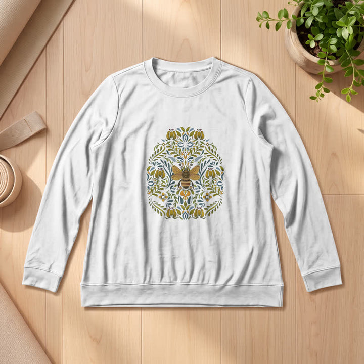 Camicia a maniche lunghe da donna Olivenorma in morbido misto cotone con stampa floreale e ape. - Bianco - 2XL - image 0