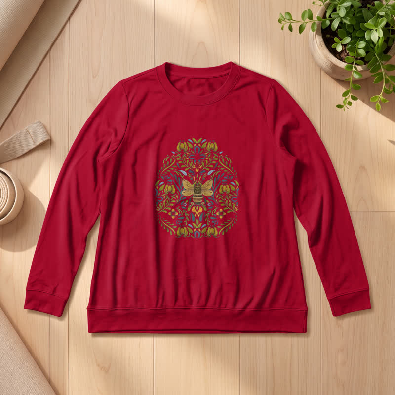 Camicia a maniche lunghe da donna Olivenorma in morbido misto cotone con stampa floreale e ape. - Vino - 2XL - image 30